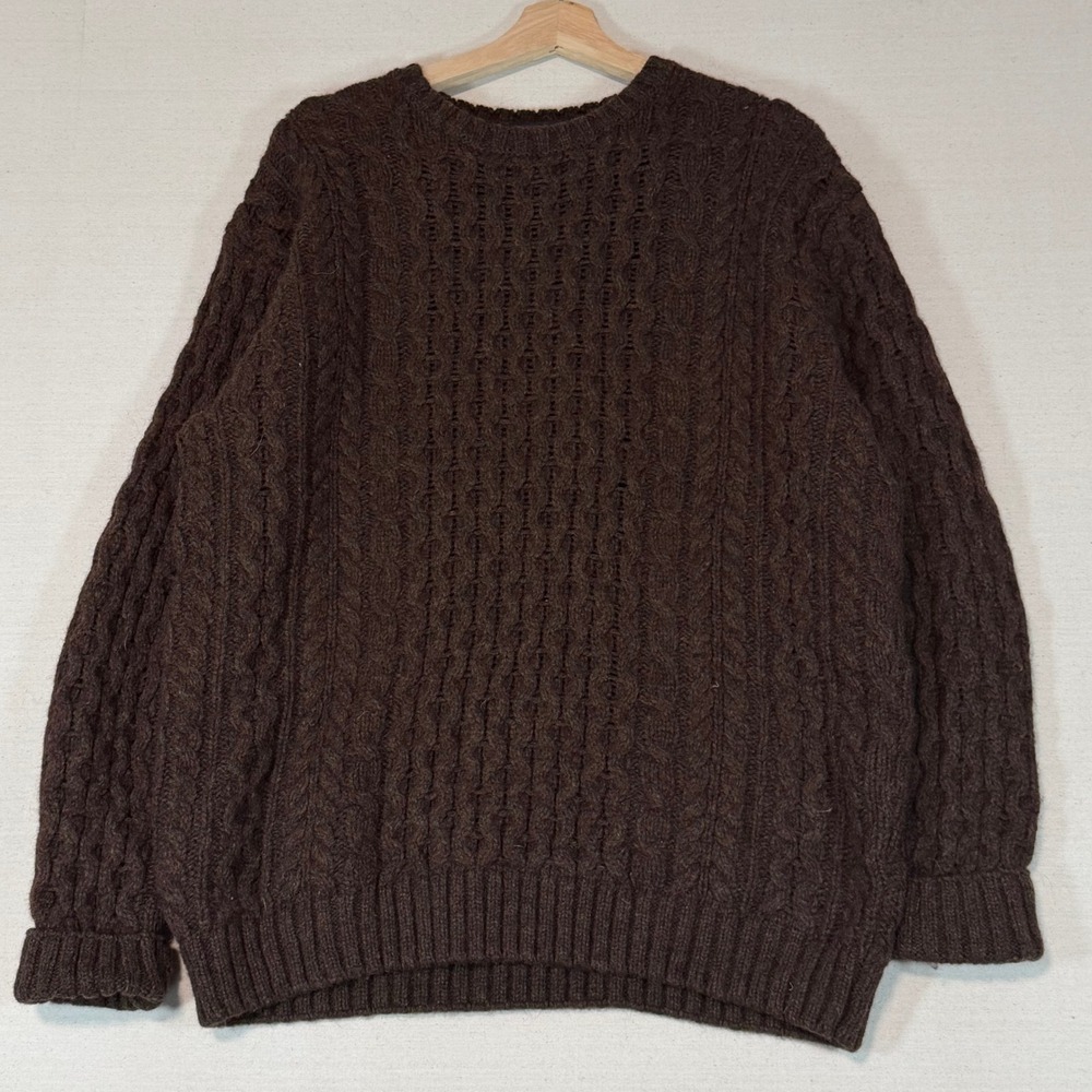 Brandy Melville Brown Cable Knit Wool Blend Oversized Crewneck Sweater